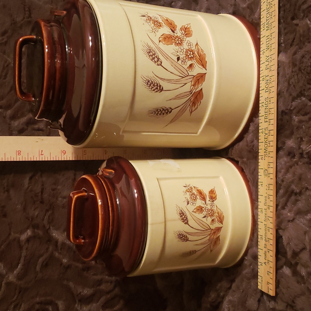 Vintage Milk Can Style Wheat Pattern Ceramic Pottery Canister Set of 2